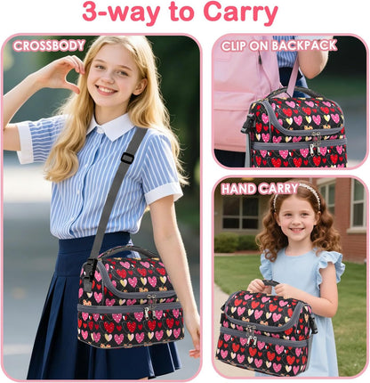 FlowFly Kids Double Decker Cooler Insulated Lunch Bag Large Tote for Boys, Girls, Men, Women, With Adjustable Strap, Unicorn