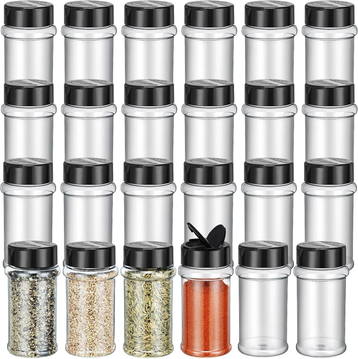 Jadive Plastic Spice Jars with Shaker Lids, 5.5oz, Black