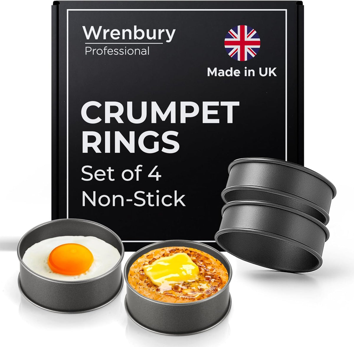 Wrenbury Crumpet Rings Nonstick 3.5 inch - English Muffin Rings - Food Ring Molds for Cooking – Metal Baking Egg Ring Set - Made in England