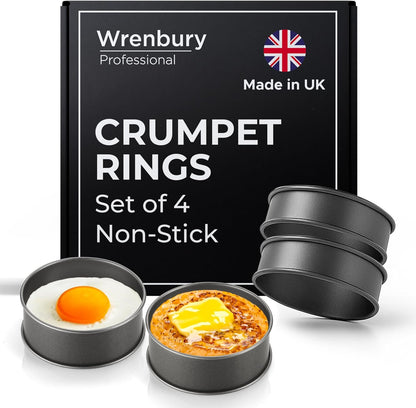 Wrenbury Crumpet Rings Nonstick 3.5 inch - English Muffin Rings - Food Ring Molds for Cooking – Metal Baking Egg Ring Set - Made in England