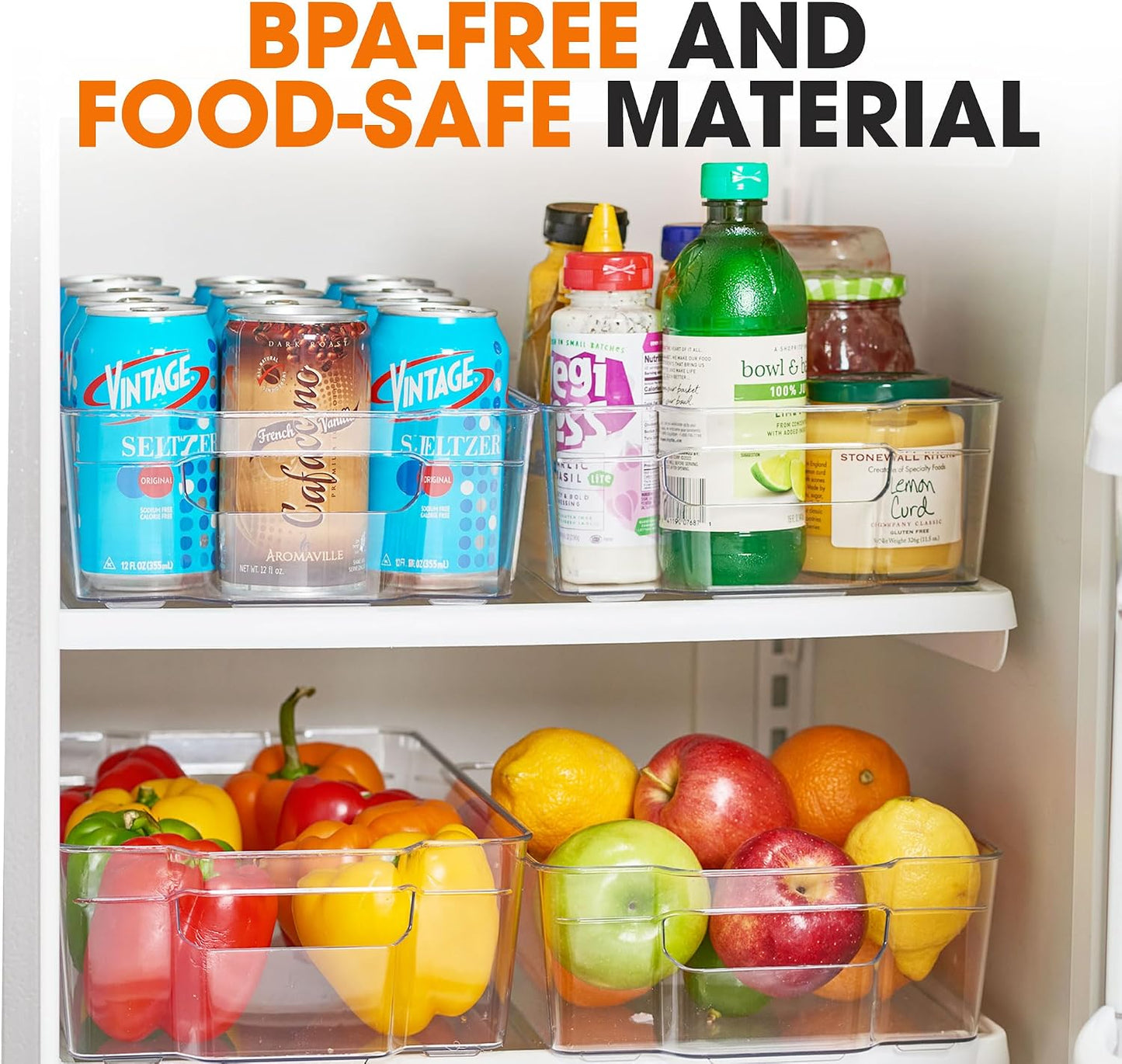 Cheer Collection Clear Refrigerator Organizer Bins - BPA Free Transparent Storage Bins for Pantry, Fridge, Tools & Cabinets Organization, 12.5’’ Long (Set of 4)