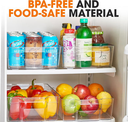Cheer Collection Clear Refrigerator Organizer Bins - BPA Free Transparent Storage Bins for Pantry, Fridge, Tools & Cabinets Organization, 12.5’’ Long (Set of 4)