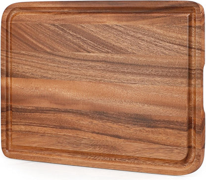 Acacia Wood Cutting Board for Kitchen - Caperci Organic Wooden Chopping Serving Board with Deep Juice Groove for Meat (Butcher Block) Veggies, Fruit and Cheese, 17 x 12"