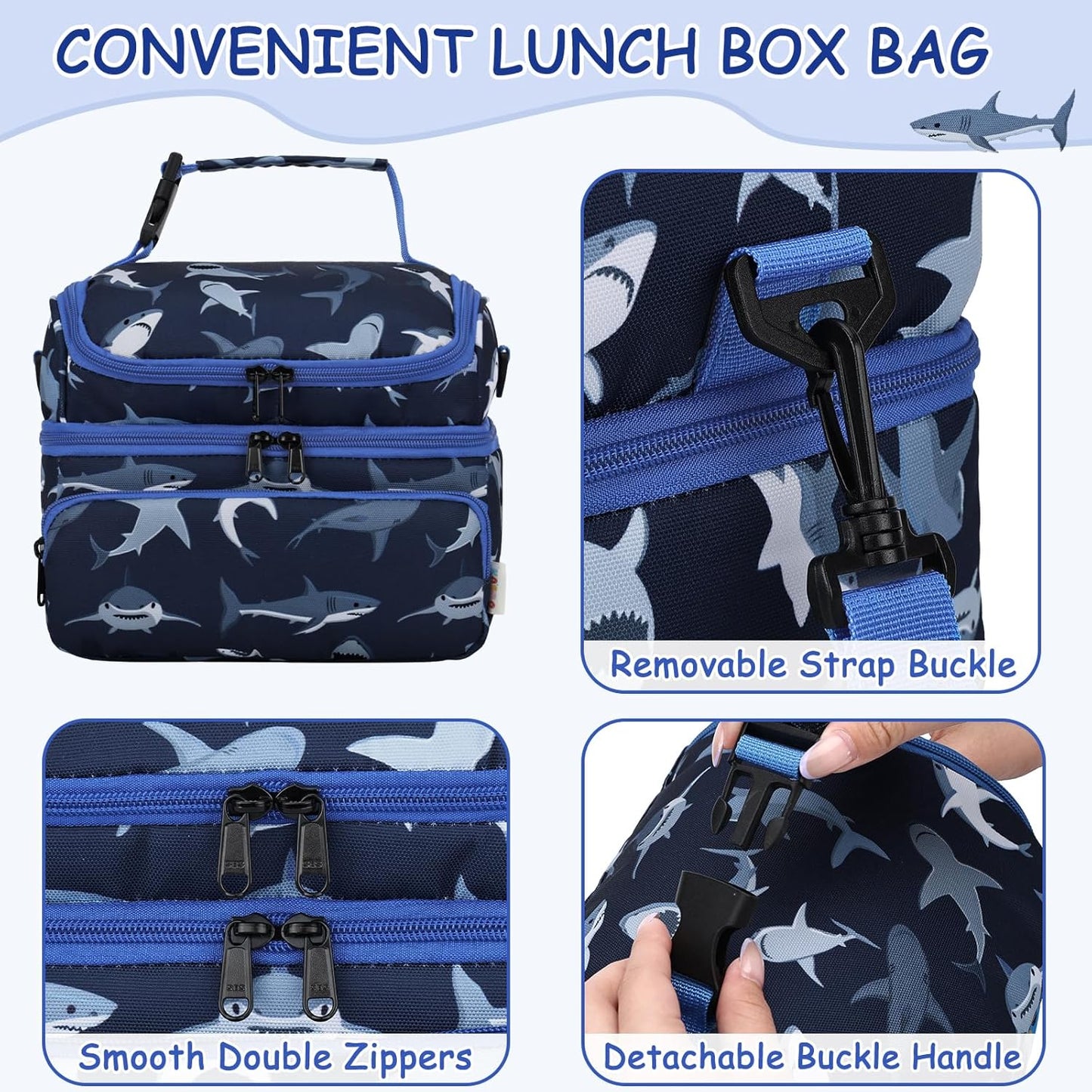 Kasqo Lunch Bag Kids, Dual Compartment Insulated Cooler Bag 7.5L Girls Boys Toddler Lunch Box Containers for Daycare School Kindergarten Travel Ombre Butterfly