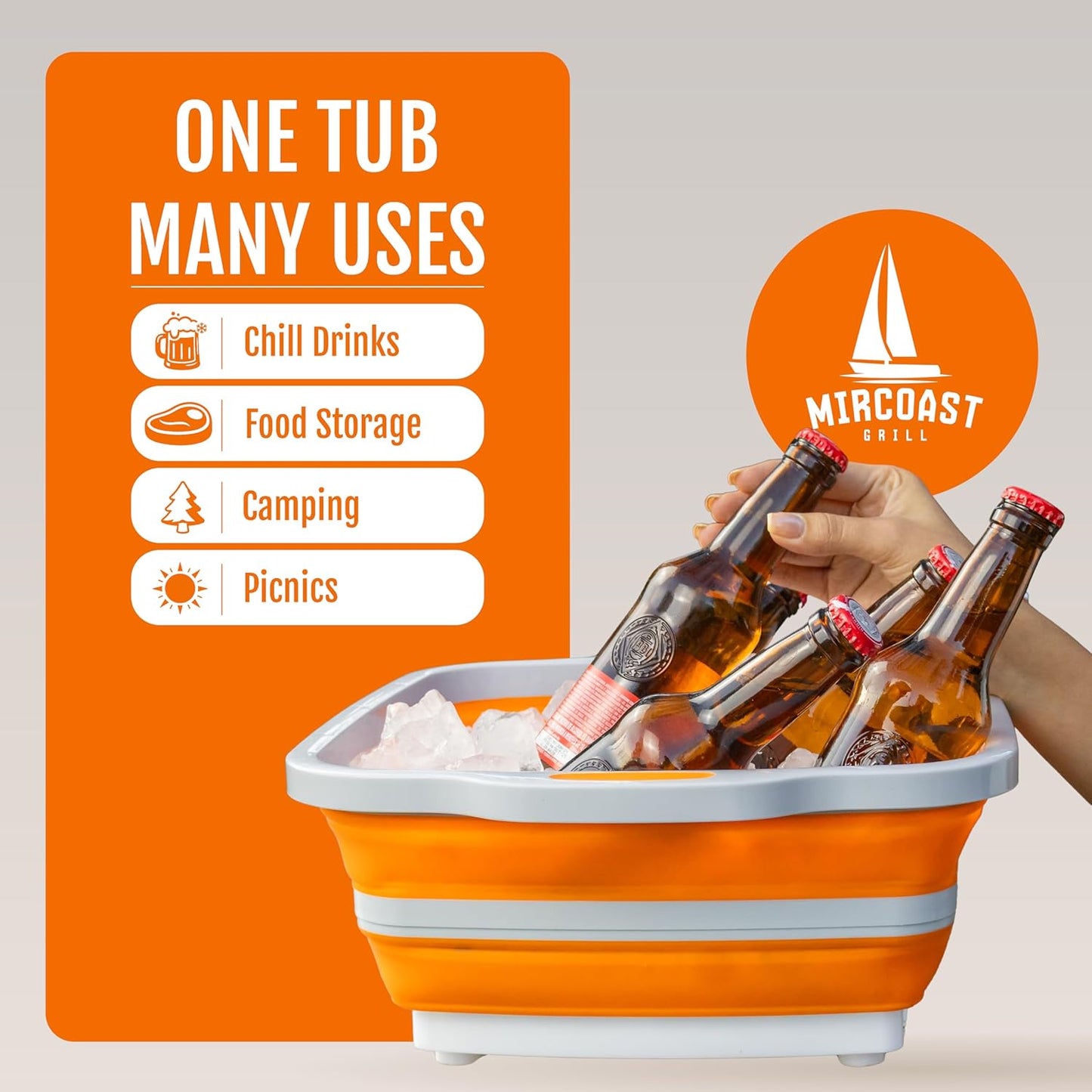 Collapsible BBQ Prep Tub with Lid & Cutting Board – 8L Folding Meat Marinating Container – Multipurpose Tub for Food Storage, Camping & Grilling – Portable Meal Prep Tray for Outdoor Cooking