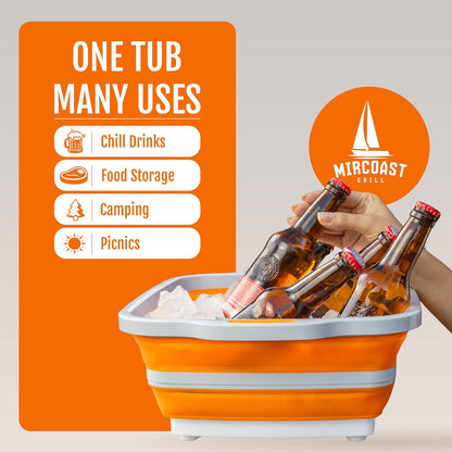Collapsible BBQ Prep Tub with Lid & Cutting Board – 8L Folding Meat Marinating Container – Multipurpose Tub for Food Storage, Camping & Grilling – Portable Meal Prep Tray for Outdoor Cooking