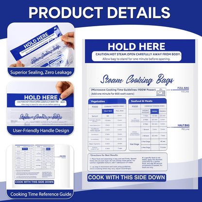 Steam Bags for Microwave Vegetables, Zipper Microwave Steam Bags Reusable Steamer Bagss for Microwaves Cooking for Vegetables Potatoes Meat Frozen Food