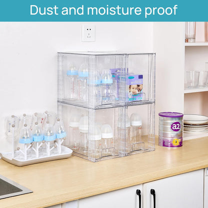 Vtopmart 4Pack Large Stackable Pantry Storage Drawers, Clear Organizer Bins with Handles, Acrylic Drawer Organizers for Kitchen, Pantry, Bathroom Undersink, Cabinet Organization and Storage