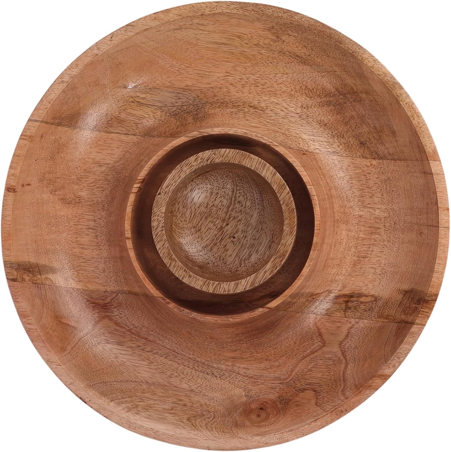 GoCraft Chip and Dip Serving Tray with Center Dip Bowl - Appetizer Platter - Large Party Bowl Set for Chips & Salsa, Snacks, Entertaining, Hosting - Mango Wood, Natural Brown, 11.5 Inch