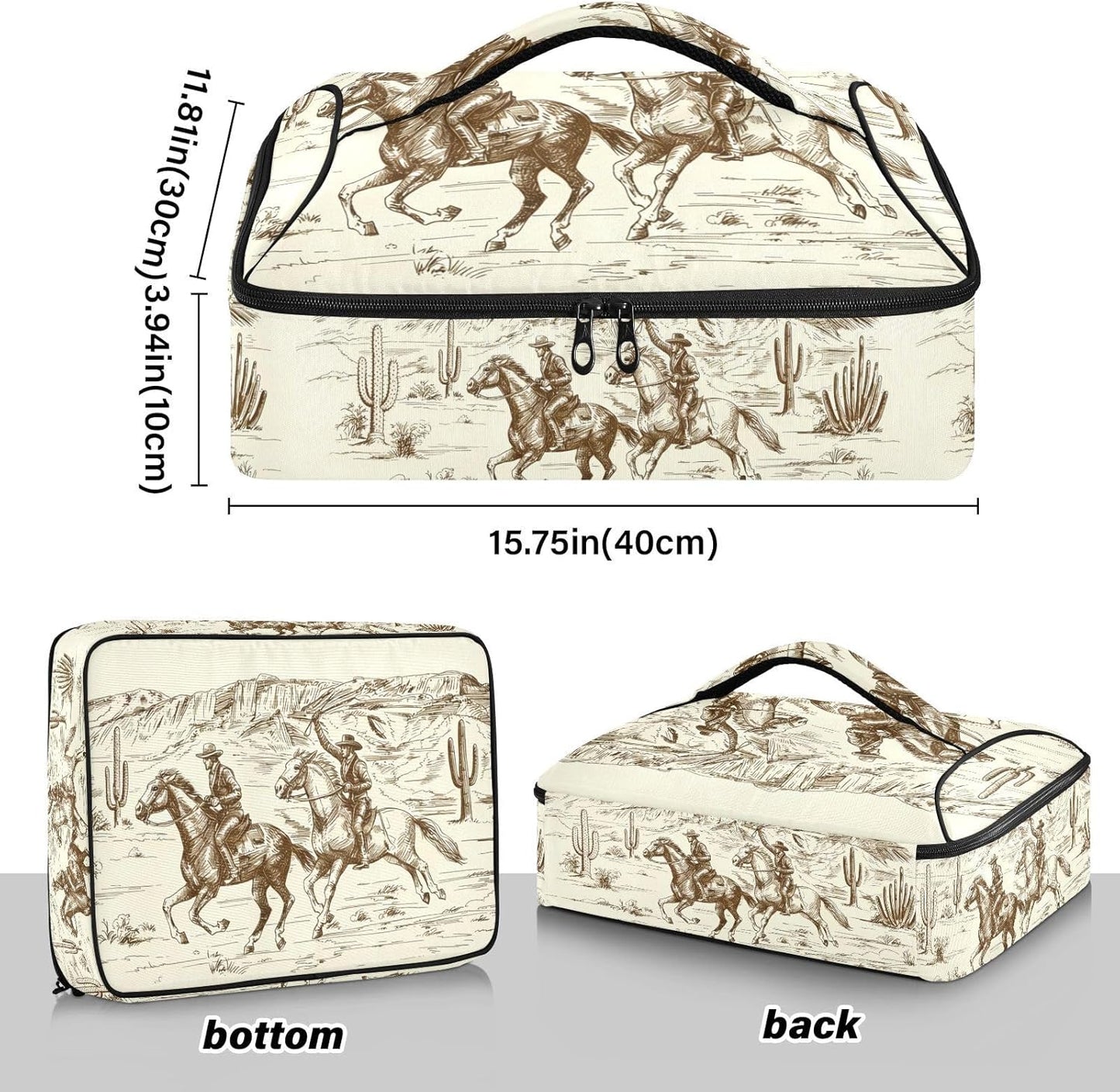 Casserole Carrier Insulated American Wild Western Desert Cowboy Dish 9x13 with Lid Party Travel Warmer Bag for Hot or Cold Food Lasagna Pizza Holder Tote