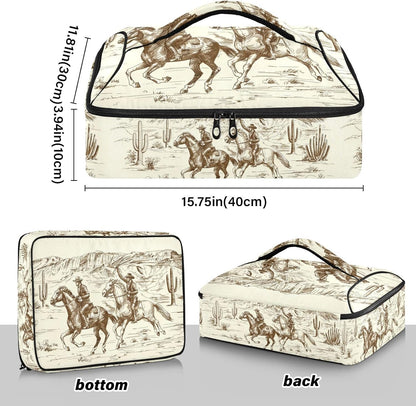Casserole Carrier Insulated American Wild Western Desert Cowboy Dish 9x13 with Lid Party Travel Warmer Bag for Hot or Cold Food Lasagna Pizza Holder Tote