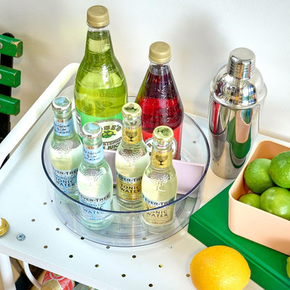 Rosanna Pansino x iDesign Recycled Plastic Divided Lazy Susan Turntable with Lid, Clear Bin/Marshmallow Divider, 10" D x 3.69" H