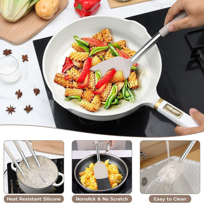 Onader Kitchen Utensils Set, 15 Pcs Silicone Cooking Utensils Set with Holder and Heat Resistant Stainless Steel Handle for Nonstick Cookware - Black