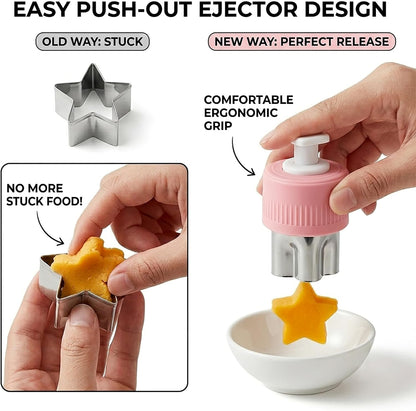 Vegetable Cutters Shapes for Kids 8 PCS Stainless Steel Set | Push-Out Ejector, Food Grade, Baking & Bento Box, Sandwich & Lunchbox Fun, Crafts
