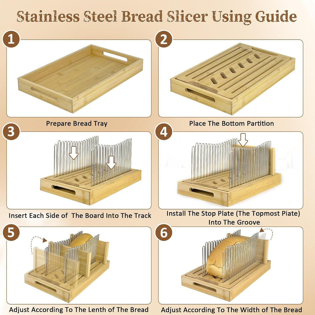 Adjustable Bread Slicer with Stainless Steel Slide Rail