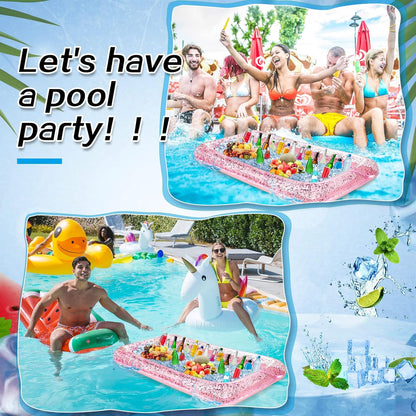 Leitee Inflatable Serving Bar with Drain Plug 52 x 24 x 5'' Inflatable Ice Serving Buffet Bar for Party Food Cooler Buffet Drink(Black,Basic Style)