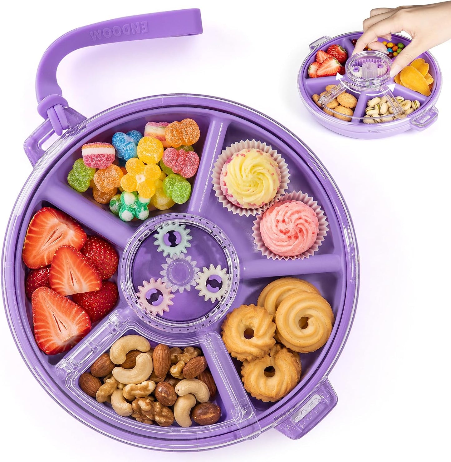 Kids Divided Snack Box with Hand Strap, Reusable 5-Compartment Kids Snack Container, BPA-Free Portable Candy & Nut Serving Platter for Travel, Parties, Picnics(Grey)