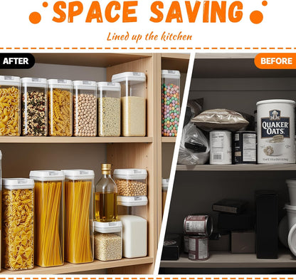 Airtight Food Storage Containers with Lids 7 pcs Plastic Kitchen and Pantry Organization Canisters for Cereal, BPA Free Kitchen Canisters for Spaghetti, Pasta (Airtight Food)