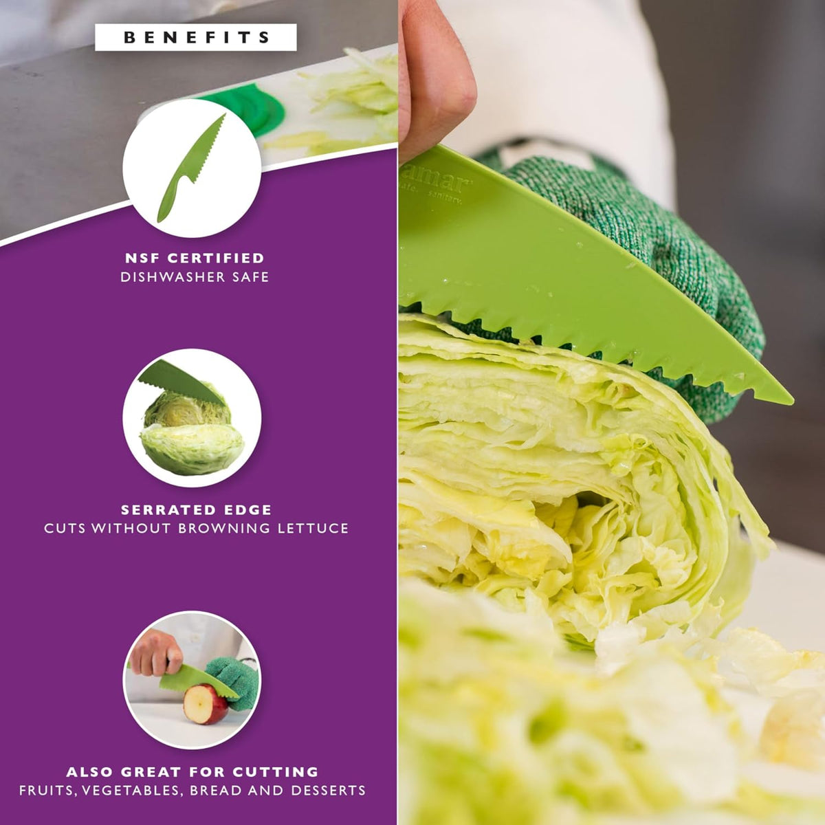 San Jamar Lettuce Knife,Green,12" L,Plastic,4" W LK200W - 1 Each