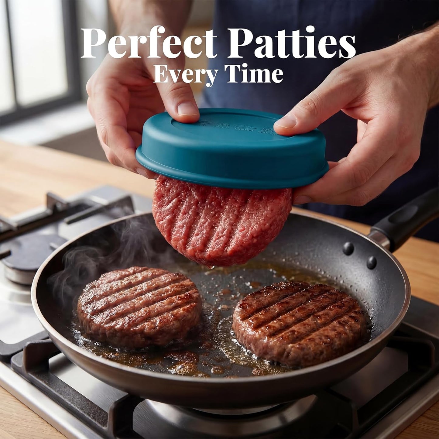 Silicone Burger Patty Mold Set with Lid, Nonstick Burger Press for 1/4 lb Patties, Food-Grade Patty Maker for Beef, Chicken & Veggie Burgers, Food Freezer Container, 4 Pack