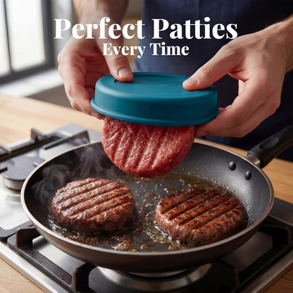 Silicone Burger Patty Mold Set with Lid, Nonstick Burger Press for 1/4 lb Patties, Food-Grade Patty Maker for Beef, Chicken & Veggie Burgers, Food Freezer Container, 4 Pack