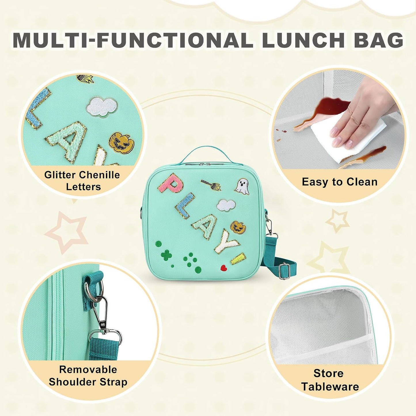Kids Lunch Box for Kids Insulated Reusable Lunch Bag Tote Durable Children Leak-proof Lunchbox with Adjustable Shoulder Strap for School Daycare Travel Picnic (Navy - 3D Dinosaur)