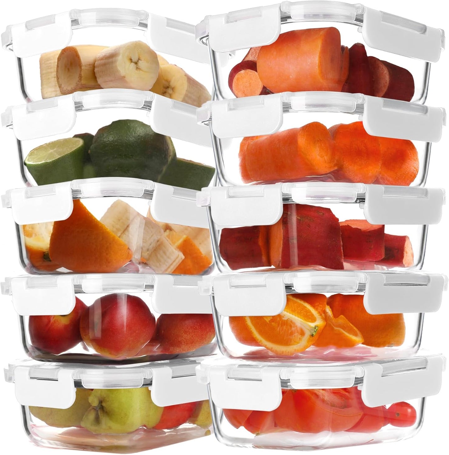 BAYZZ 10 Pack 22 oz Glass Meal Prep Containers, Glass Food Storage Containers with Airtight Lids, BPA-Free, Freezer and Microwave Safe