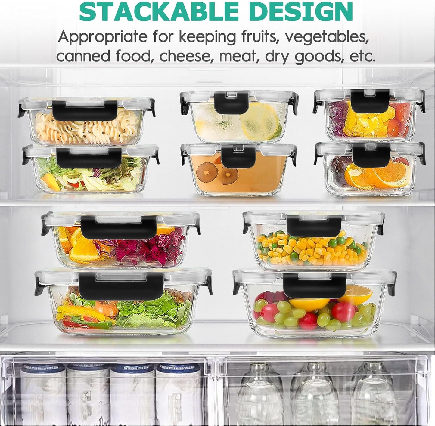 34pcs Glass Food Storage Containers with Lids Set, Airtight Glass Meal Prep Containers (17 Containers & 17 Lids), Leak Proof Lunch Container BPA-Free, Microwave, Oven, Freezer, Dishwasher Safe-Blue
