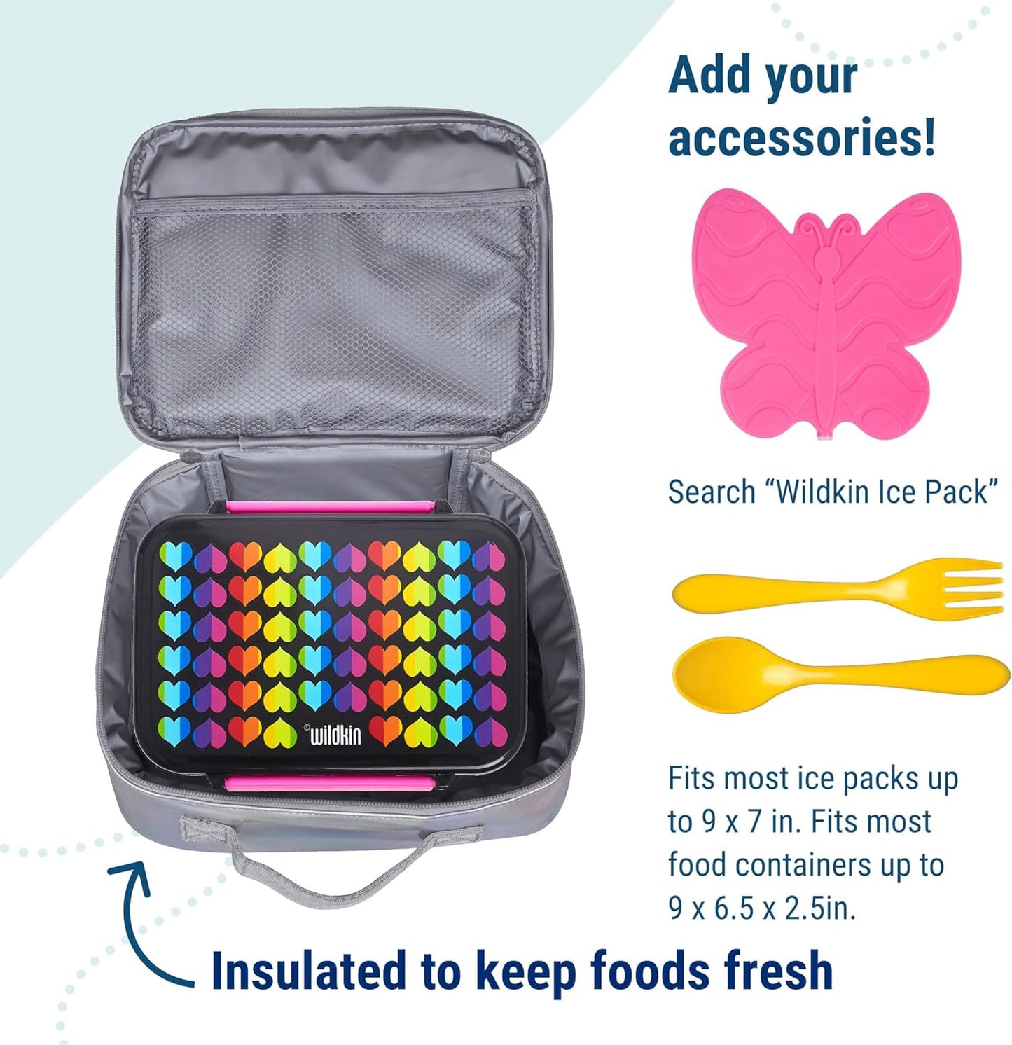 Wildkin Kids Insulated Lunch Box, Keeps Food Hot or Cold, BPA-Free with Mesh Pockets & Easy-Clean Lining – Ideal for School, Travel & Daycare – Holographic