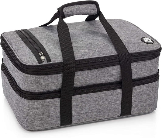 VP Home Large Casserole Carrier - Double Compartment Insulated Bag for Hot or Cold Food - Cupcake Carrier - Insulated Tote Bag with Lid for Travel Parties or Food Transport Containers - Heather Gray