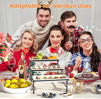 3 Tier Servings Tray for Party, 12"x6" Tiered Serving Platters with Steel Display Stand for Sevring Food,Cookies,Veggie, Dessert,Fruit, Black