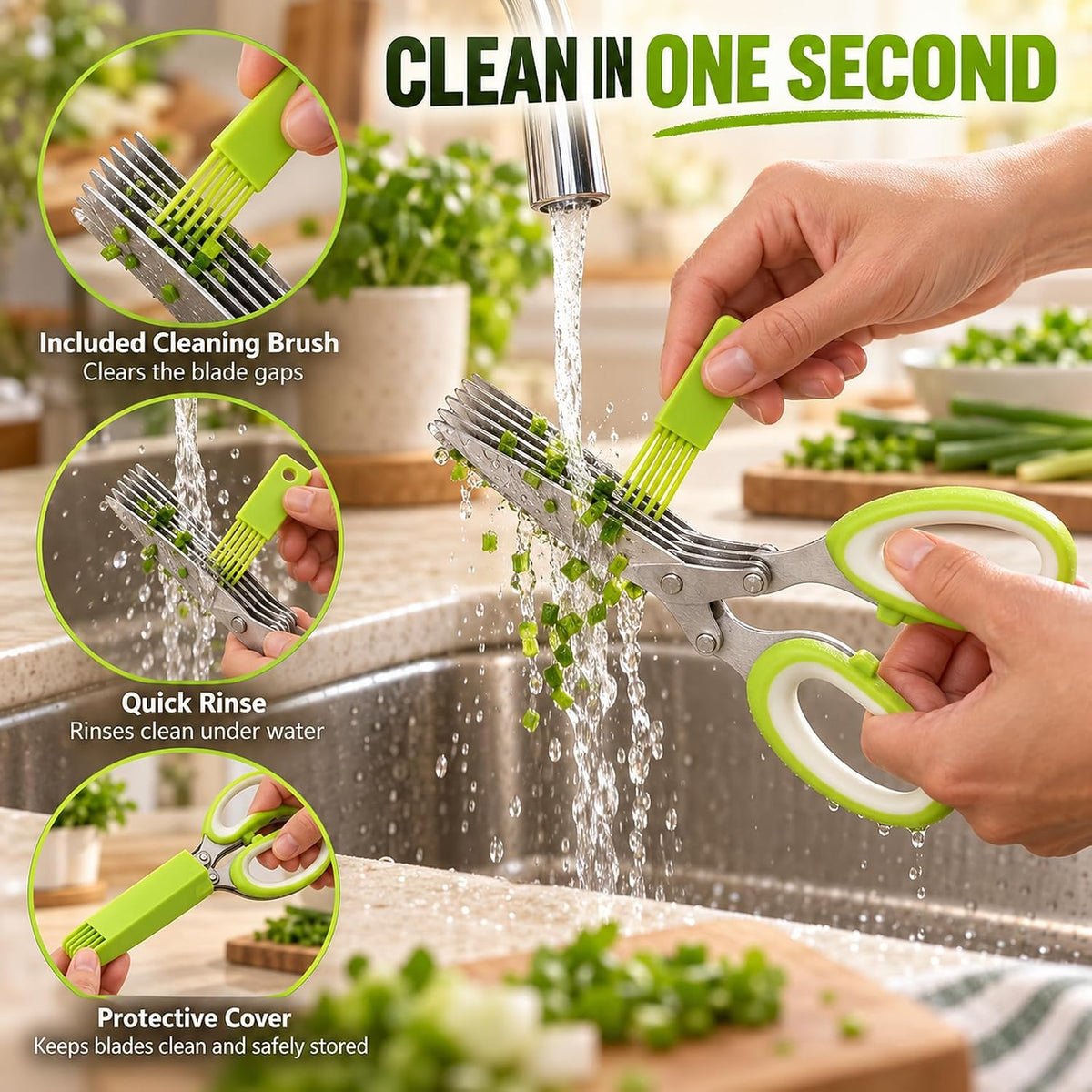 5-Blade Stainless Steel Herb Scissors, Herb Cutter with Cleaning Comb