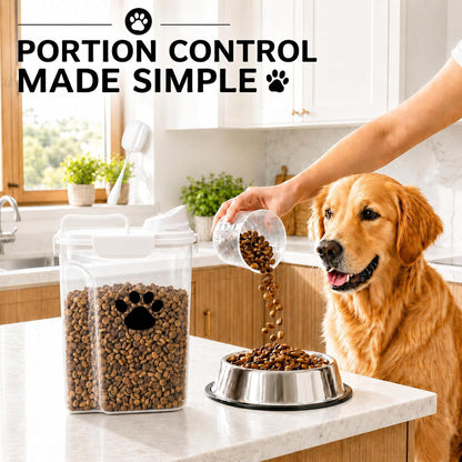 Dog Storage Container with cleaning brush,Measuring Cup,Portable Pet Food Containers with Upgraded Large Spout and Cup for Dogs,Cats,Birds,Small Animals(White)