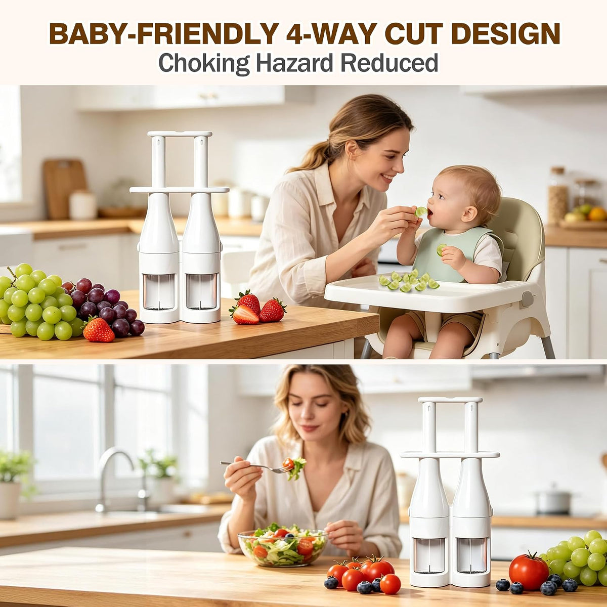Double Barrel Grape Cutter for Toddlers, Slicer Tool for Fruits & Veggies