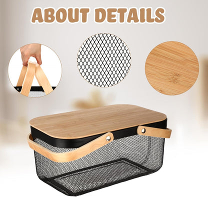 Jingmore 4 Pcs Metal Mesh Baskets with Lid, Stackable for Storage, Prevents Fruit Flies for Vegetable Fruit Kitchen Cabinet Picking Gathering Pantry Harvest Garden(16 Inch,Black)