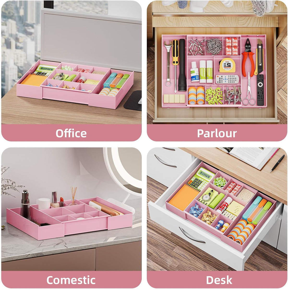 Marbrasse Expandable Desk Drawer Organizer, Clear Plastic Drawer Organizer Tray with 10 Adjustable Compartments, Desk Organizers and Accessories, 5 Drawer Dividers for Office Supplies, Makeup(Clear)