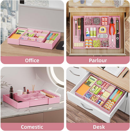 Marbrasse Expandable Desk Drawer Organizer, Clear Plastic Drawer Organizer Tray with 10 Adjustable Compartments, Desk Organizers and Accessories, 5 Drawer Dividers for Office Supplies, Makeup(Clear)