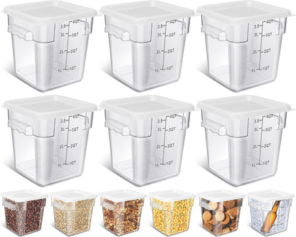 Yungyan 6 Pcs Commercial Clear Food Storage Containers 4 Qt Square Acrylic Airtight Food Storage Containers with Lids for Kitchen Restaurant Pantry Freezer Flour Sugar(Red)