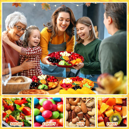 8 Pcs Thanksgiving Plates with Dividers Plastic Divided Snack Serving Tray 10.5 Inch Round 7 Compartments Chip Dip Platter Petal Shape Sectional Platter for Party Candy Nuts Fruits Veggies