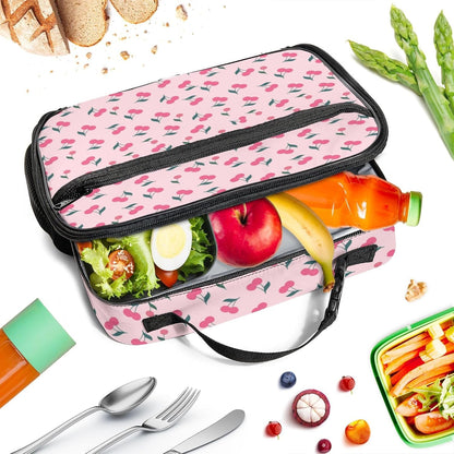 Large Lunch Box for Girls Insulated Lunch Bag with Water Bottle Holder Front Zipper Pocket Leakproof Waterproof Reusable Lunch Tote Bag for Work Picnic Camping Back to School (pink floral)