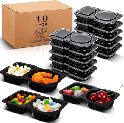 Blushtier 10 Pcs Pack Snack Containers with Lids, 5 oz Double Compartment Plastic Food Containers, Portable Divided Snack Cups for School, Office, Meal Prep, Sauces, Dips, On-the-go Camping (Clear)