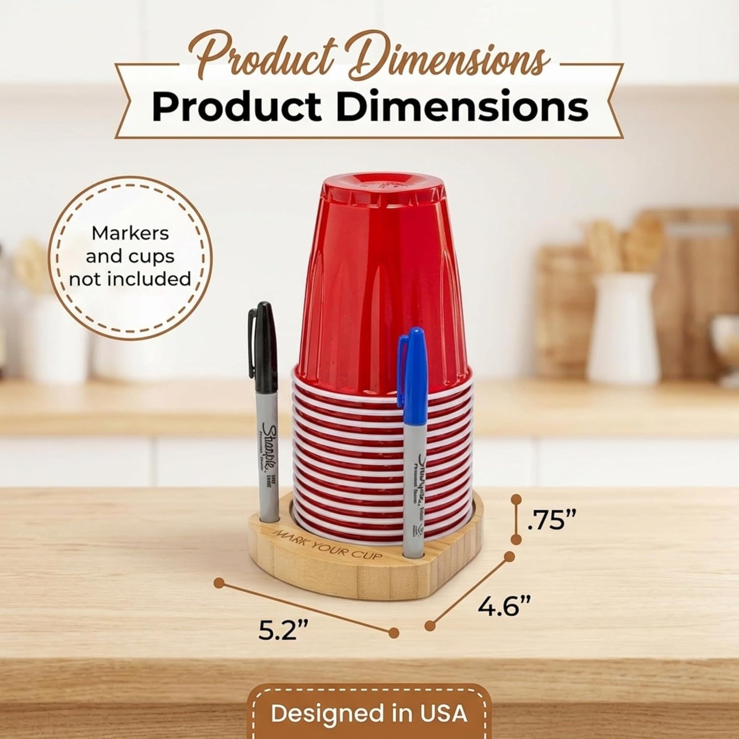 Party Cup Holder for 3-4" Cups - Hosting Essential to Prevent Mix-Ups & Reduce Waste - Sturdy Drink Organizer with Rubber Feet for Birthdays, BBQs, & Holiday Gatherings (Cups & Markers Not Included)