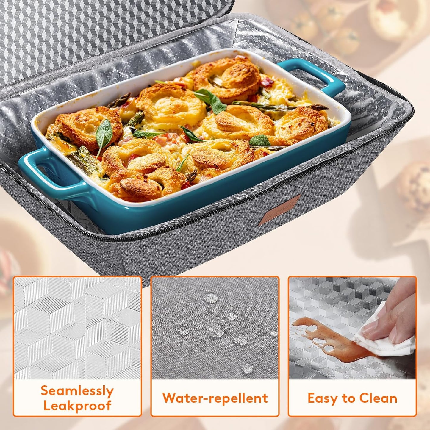 Lifewit Insulated Casserole Carrier for Hot or Cold Food, Thermal Lasagna Lugger Tote, Casserole Dish Carrier for Potluck Parties Picnic, Fits 9"x13" Baking Dish, Gray