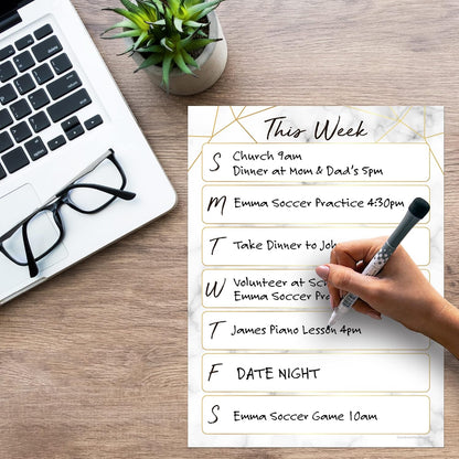 Dry Erase Weekly Calendar Planner Sticker Decal | Removable & Reusable | Magnetic Fine-Tip Marker Included (6 x 9 inches, White)