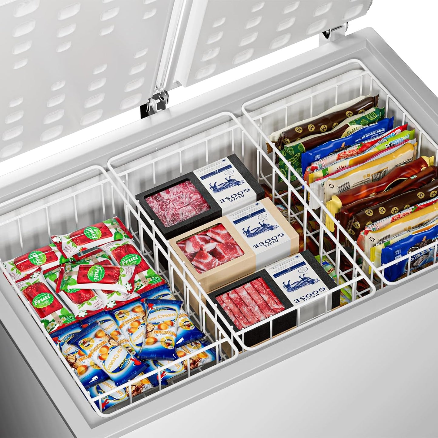 16Lx12W inch Wider Freezer Storage Organizer Baskets Container, Deep Metal Wire Chest Upright Refrigerator Divider Bins with Built-in Handles for Cabinet, Pantry, Closet, Kitchen(3)