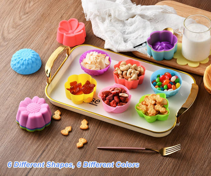 Reusable Silicone Baking Cups,Silicone Cupcake Liners for baking, Multi Flower Shapes Muffin Liners, Multicolor, Pack of 36