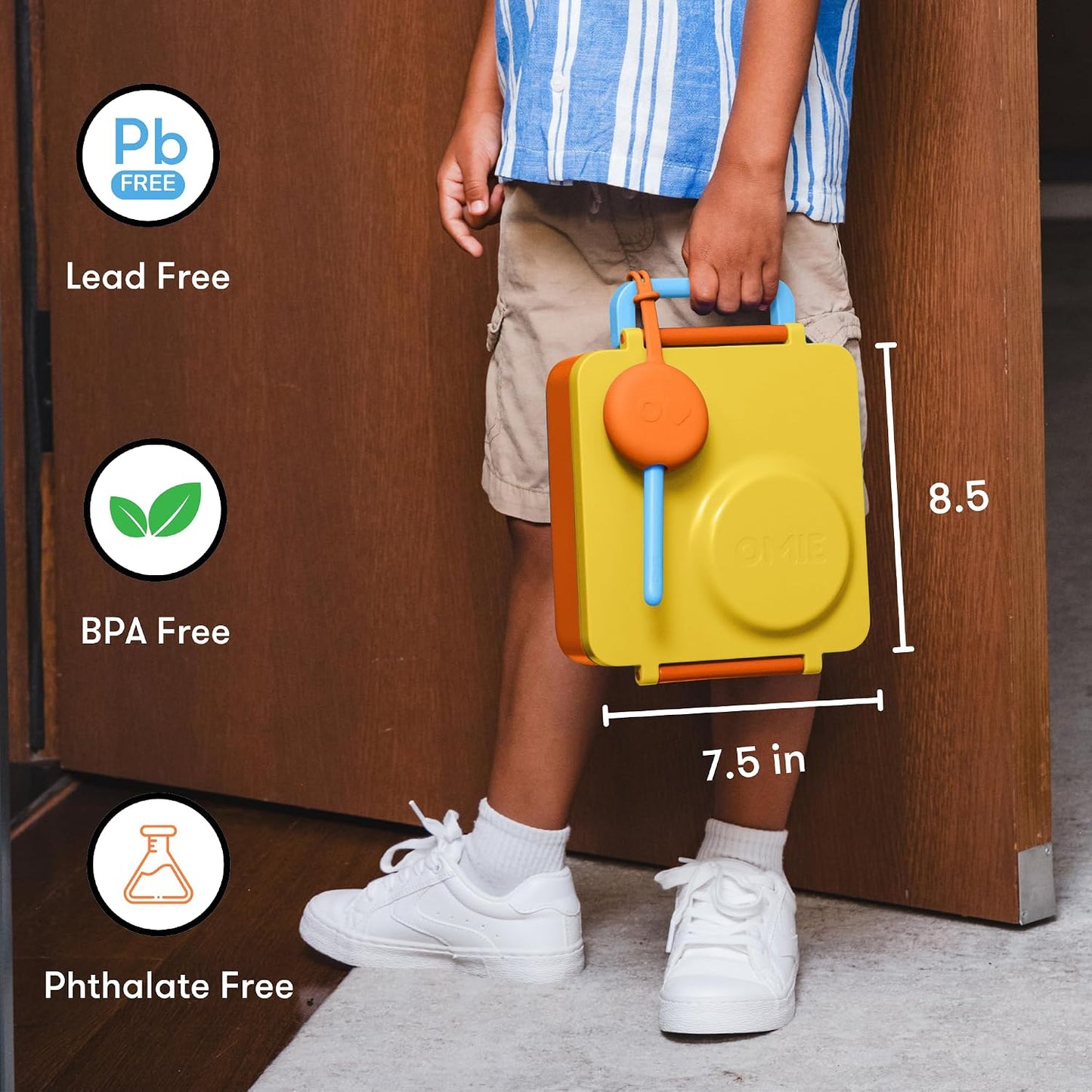 OmieBox Bento Box for Kids - Insulated Bento Lunch Box with Leak Proof Vacuum Insulated Food Jar - 3 Compartments, Two Temperature Zones (Blue Sky)