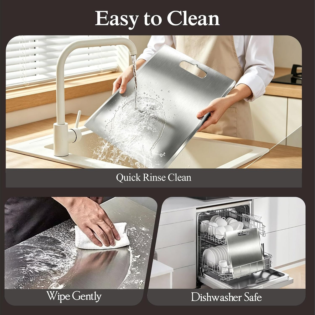 Stainless Steel Cutting Board with Lip, 3PCS Cutting Boards for Kitchen Set