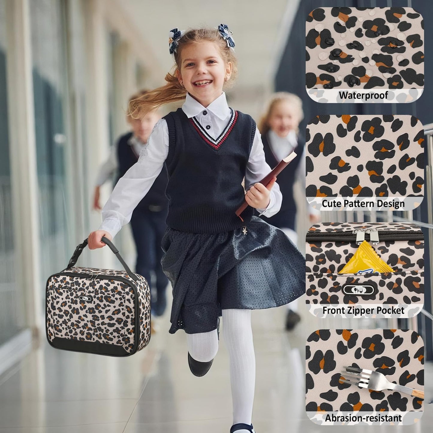 Lunch Box Kids Insulated Lunch Bag for Boys Girls Cute Reusable Lunch Tote Bag Waterproof Portable Thermal Lunch Box Kids for School Picnic Travel Black