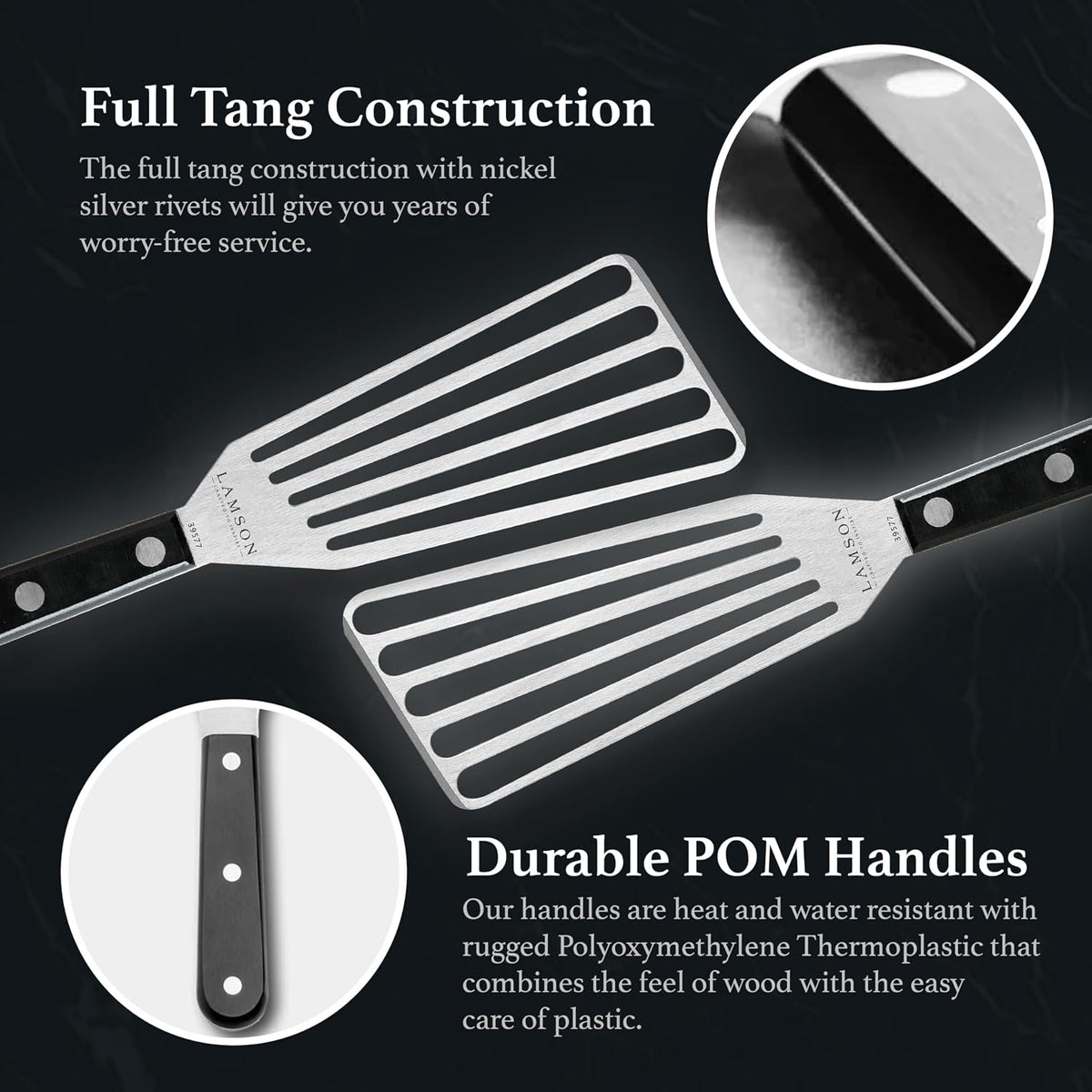 Lamson Fish Spatula, Slotted Metal Turner, 3 x 6 In, Right Hand | Ultra Durable composite handle, dishwasher safe; flexible stainless blade; a dedicated left-handed model is available